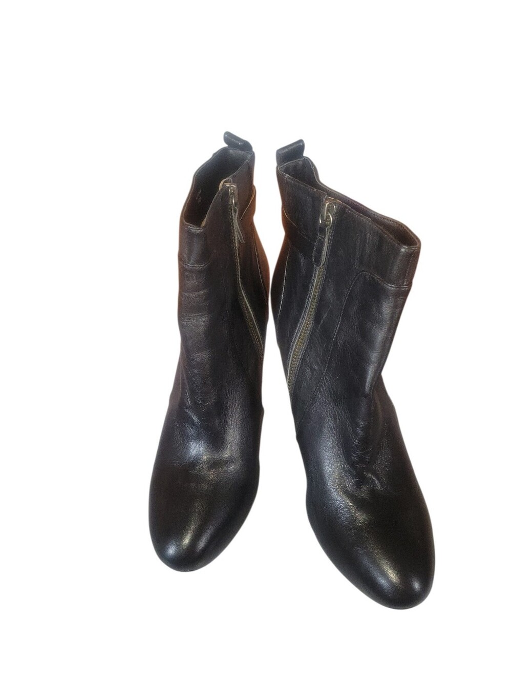 Ann Taylor Black Smooth Leather Ankle Boots Side Zip Round Toe Stiletto Heel 11M